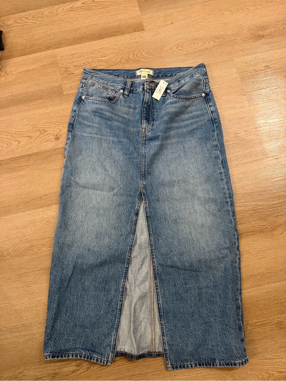 Madewell Blue Straight-Leg Denim Midi Skirt with Front Slit